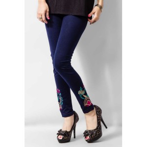 Women's Navy Blue Viscose Embroidered Tights. MVC-20